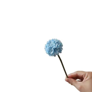 Fiore di crisantemo pompon blu artificiale stelo singolo per decorazione matrimonio casa