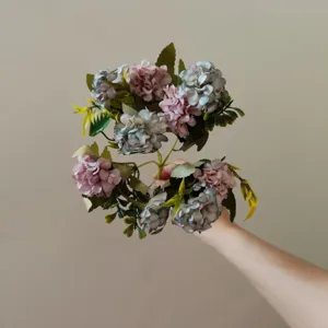 Künstliche Hortensie Ball Chrysantheme Blumenstrauß Seidenblumen für Heimwerker Deko.