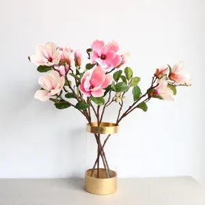 Künstliche Seiden-Magnolienblüten in Glasvase, elegante Heimdekoration für Wohnzimmer Hochzeit.