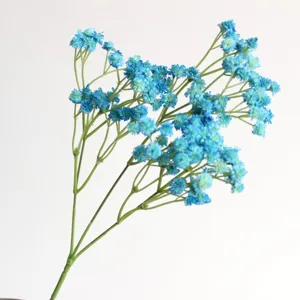 Blue artificial baby's breath single branch detail, PU soft rubber floral decor for home wedding.