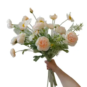 Artificial silk flower bouquet 10 stems peach peony floral arrangement for home decor photo prop