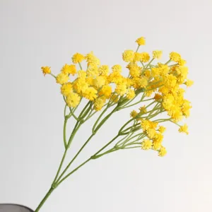 Artificial yellow baby's breath flowers single branch fake gypsophila for home party decor.