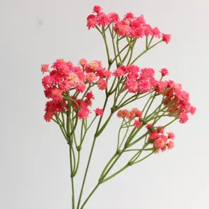 Pink artificial baby's breath flower branch, realistic PU detail for home wedding decor.