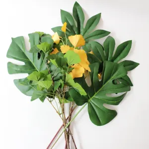 Mazzo di foglie artificiali di Monstera e Ginkgo, splendido verde decorativo per composizioni.