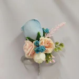 Artificial blue rose boutonniere wedding groom corsage flower detail closeup design