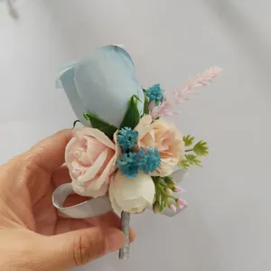 Artificial rose boutonniere groom groomsmen corsage wedding party floral brooch pin.