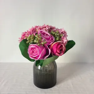 Artificial rose hydrangea mixed bouquet silk flower home desktop decorative arrangement detail