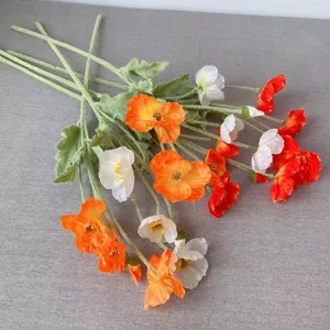 Artificial poppy flower bouquet flocked silk floral arrangement for camping decor photo props