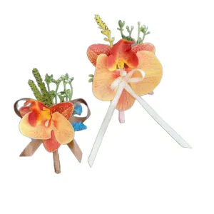 Fleur de revers orchidée artificielle boutonnière mariage marié costume d'affaires décor