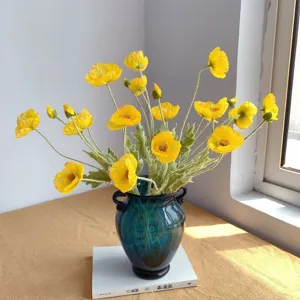 Silk Artificial Poppy Flowers Yellow Fake Floral Bouquet Home Decor Photography Props