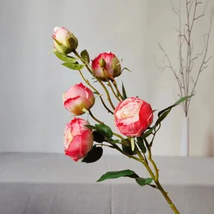 5-head artificial rose flower branch silk fake floral home wedding party photography decor
