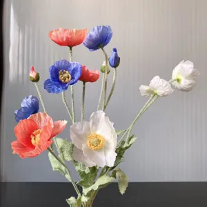 Artificial poppy silk flower bouquet multi-color floral arrangement home decor prop