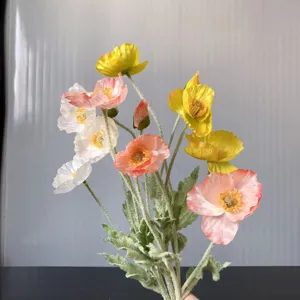 Artificial poppy silk flowers bouquet flocked faux floral for home decor camping photo props