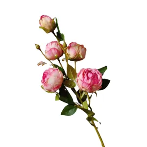 5-Head Artificial Rose Flower Branch Pink Silk Floral Decor for Home Photography Props