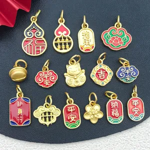 Chinese Style Zinc Alloy Drip Oil Traditional Auspicious Pendant DIY Jewelry Accessories For Bracelet Necklace Making
