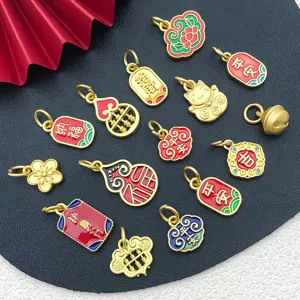 Ancient gold DIY pendant charms assortment featuring fortune cats, gourds, and lucky blessing symbols.