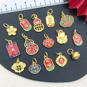 Ancient gold DIY necklace bracelet pendants lucky charms cute enamel metal jewelry accessories