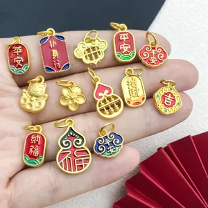Ancient gold DIY pendant charms set, lucky cat gourd blessing tag for bracelet necklace