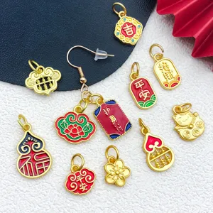 Gold-plated alloy DIY jewelry charms pendants set traditional Chinese style lucky amulet accessories