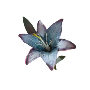 Retro artificial lily flower 3D printed blue silk floral home decor photography prop.