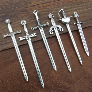 Retro Antique Silver Alloy Sword Charms DIY Medieval Weapon Pendants For Jewelry Making Cosplay Accessories Craft