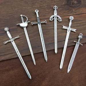 DIY vintage silver alloy sword charms pendant jewelry making 6 different styles wholesale