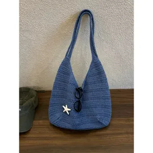 Borsa Tote Lavorata a Maglia Traforata da Donna Stile Coreano Casual Borsa a Tracolla con Motivo a Stella Estate Spiaggia Viaggio Borsa Quotidiana