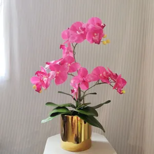 Artificial Phalaenopsis orchid potted plant fake silk flower home decor table centerpiece gold pot