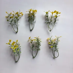 Small PVC artificial plant leaves yellow flower stems for DIY crafts wrist corsage decor 6pcs