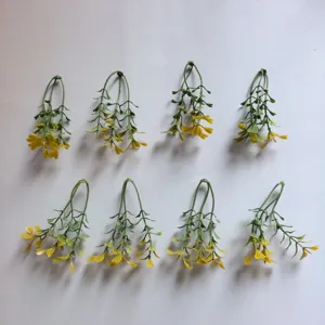 Artificial green leaves yellow flower stems DIY craft hat corsage decorative accessories
