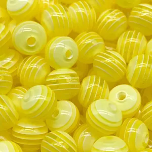 Perles en résine rayées jaunes pour bracelets DIY, jolies perles en vrac style bonbon.