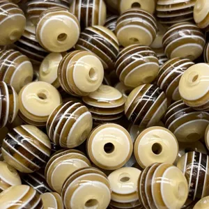 Perles rondes rayees en resine pour fabrication de bijoux DIY, perles colorees.