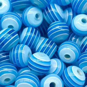 Perles en résine rayées bleu et blanc perles rondes en vrac pour fabrication de bijoux et bracelets.