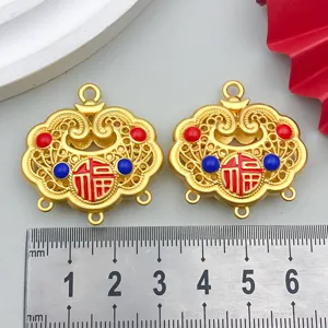 Gold-plated longevity lock pendant alloy DIY jewelry accessories red blue charms