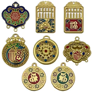 Chinese style ancient gold color retaining lock abacus pendant DIY jewelry accessories