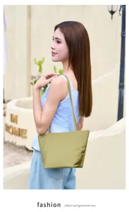 Lightweight green nylon hobo shoulder bag casual bucket tote for women daily travel