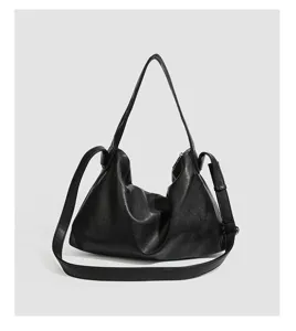 Soft leather minimalist shoulder bag, women's large capacity casual crossbody tote bag detail view.