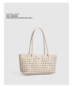 Woven tote bag for women vintage intrecciato style shoulder bag minimalist casual daily use