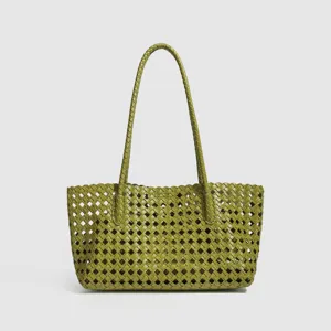 Retro Woven PU Leather Embossed Tote Handbag Casual Chic Large Capacity Purse For Women Daily
