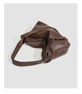 Soft leather shoulder bag women large capacity minimalist crossbody hobo tote bag detail