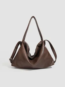 Minimalist soft leather brown shoulder bag, large capacity hobo crossbody tote for women.