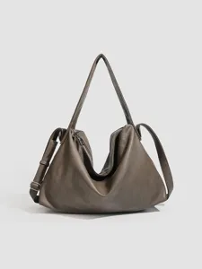 Minimalist soft leather shoulder bag for women, large capacity casual crossbody tote bag.