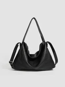 Minimalist soft leather shoulder bag for women, large capacity chic hobo crossbody tote.