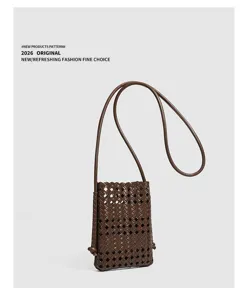 Summer fashion woven soft leather crossbody phone bag minimalist casual lightweight shoulder bag