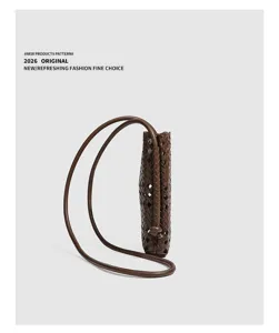 Brown woven leather crossbody phone bag minimalist chic casual stylish chic everyday purse