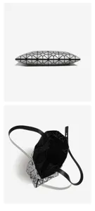 Silver geometric lattice tote bag, stylish minimalist large capacity shoulder bag detail view.