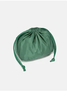 Green drawstring cloud pouch soft fabric portable daily storage fashion handbag chic.
