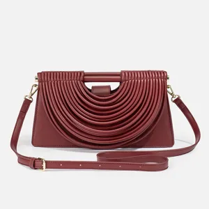 French Retro Pleated PU Leather Crossbody Bag Women Fashion Casual Solid Color Handbag Elegant Daily Shoulder Bag