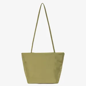 Olive green nylon hobo shoulder bag casual lightweight tote stylish minimalist bucket handbag.