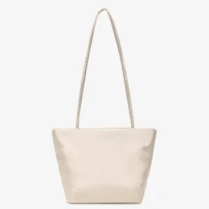 Minimalist beige hobo shoulder bag, lightweight casual nylon tote bag for women daily use.